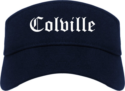 Colville Washington WA Old English Mens Visor Cap Hat Navy Blue