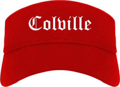 Colville Washington WA Old English Mens Visor Cap Hat Red