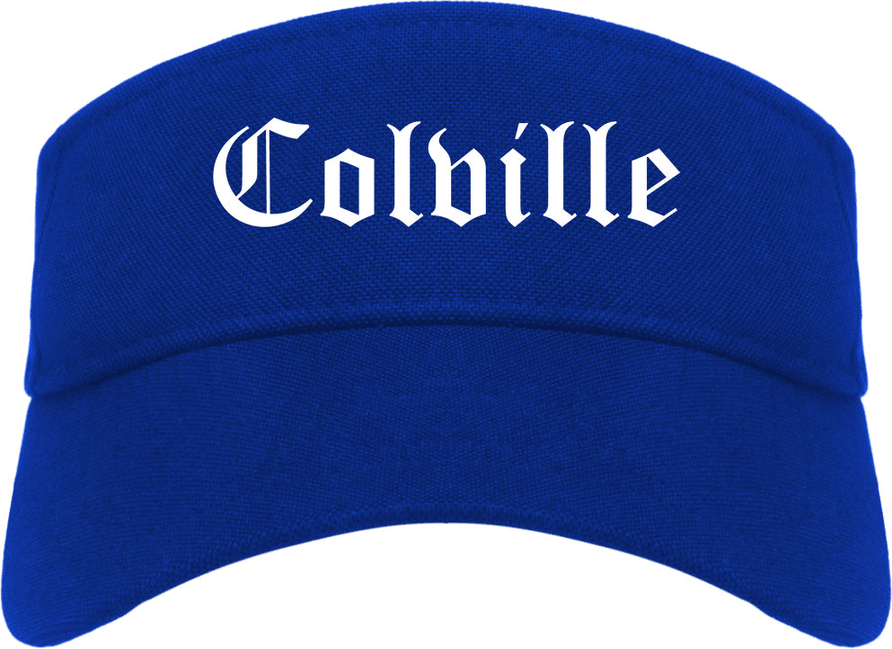 Colville Washington WA Old English Mens Visor Cap Hat Royal Blue