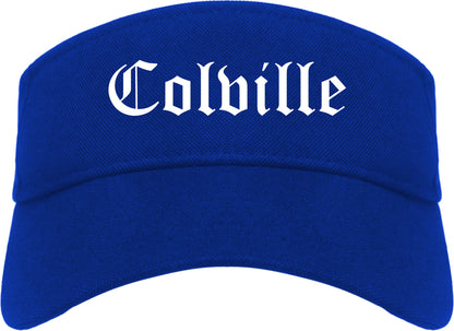 Colville Washington WA Old English Mens Visor Cap Hat Royal Blue