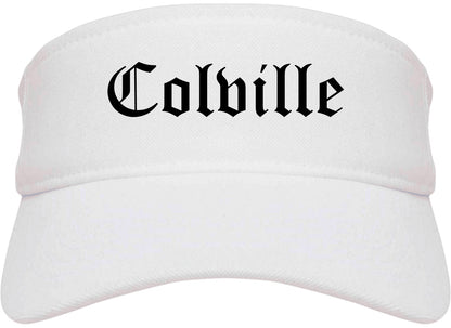 Colville Washington WA Old English Mens Visor Cap Hat White