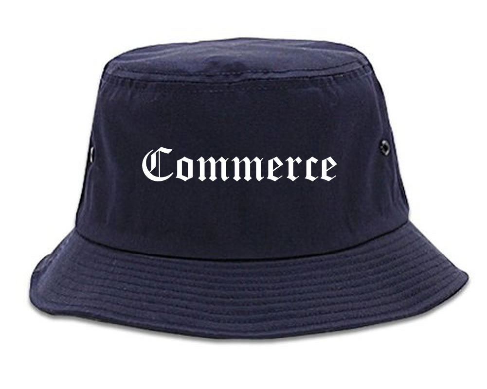 Commerce California CA Old English Mens Bucket Hat Navy Blue