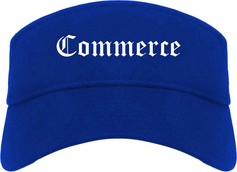 Commerce California CA Old English Mens Visor Cap Hat Royal Blue