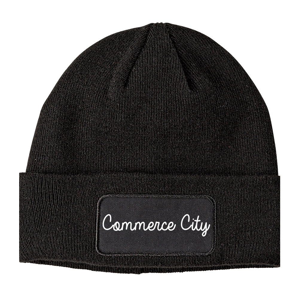Commerce City Colorado CO Script Mens Knit Beanie Hat Cap Black