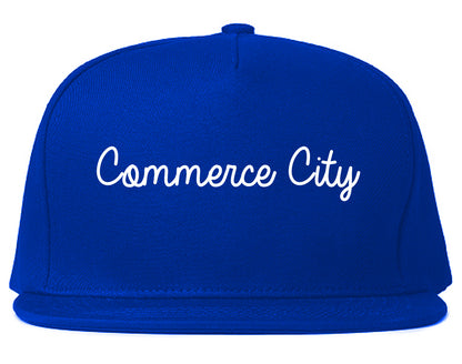 Commerce City Colorado CO Script Mens Snapback Hat Royal Blue