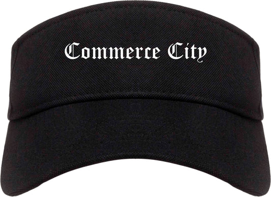 Commerce City Colorado CO Old English Mens Visor Cap Hat Black