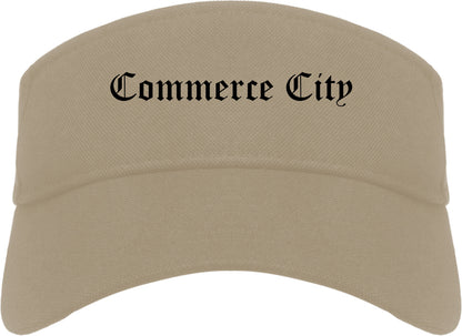Commerce City Colorado CO Old English Mens Visor Cap Hat Khaki