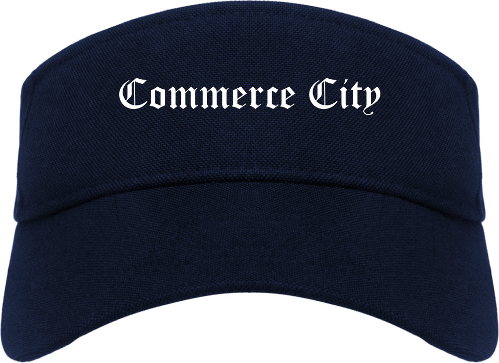 Commerce City Colorado CO Old English Mens Visor Cap Hat Navy Blue