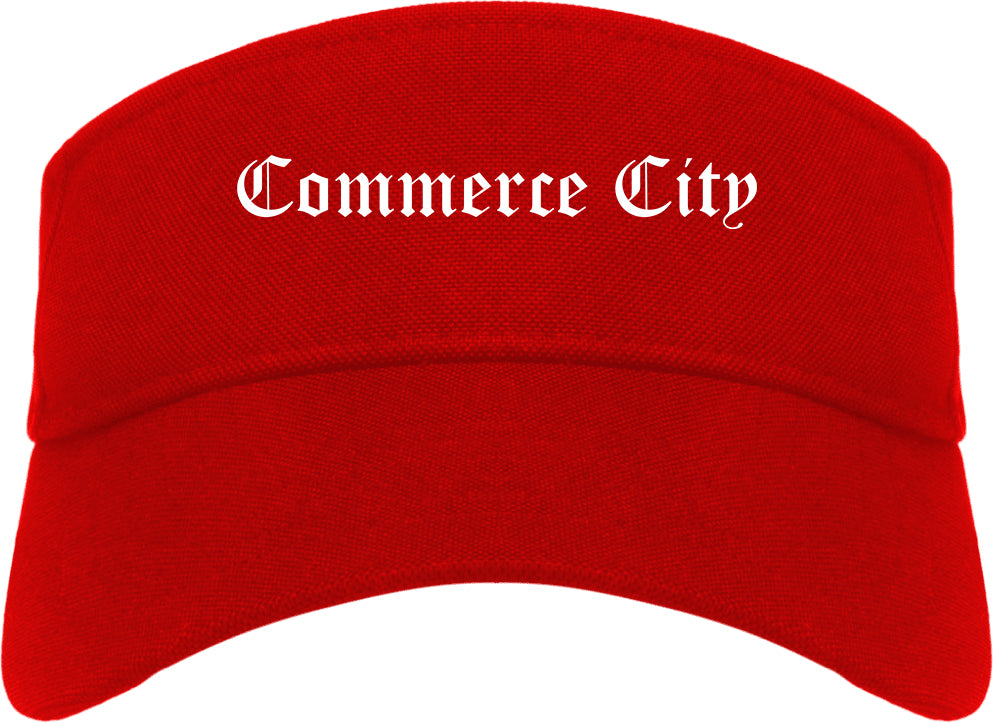Commerce City Colorado CO Old English Mens Visor Cap Hat Red