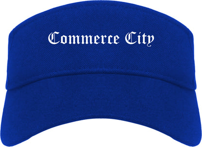 Commerce City Colorado CO Old English Mens Visor Cap Hat Royal Blue