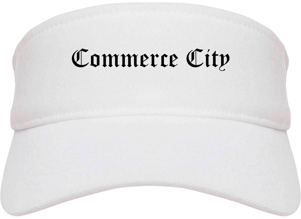 Commerce City Colorado CO Old English Mens Visor Cap Hat White