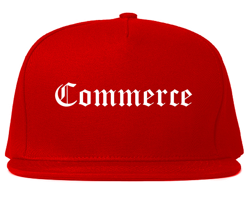 Commerce Texas TX Old English Mens Snapback Hat Red