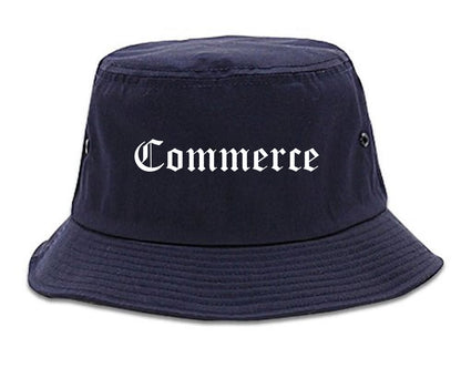 Commerce Texas TX Old English Mens Bucket Hat Navy Blue