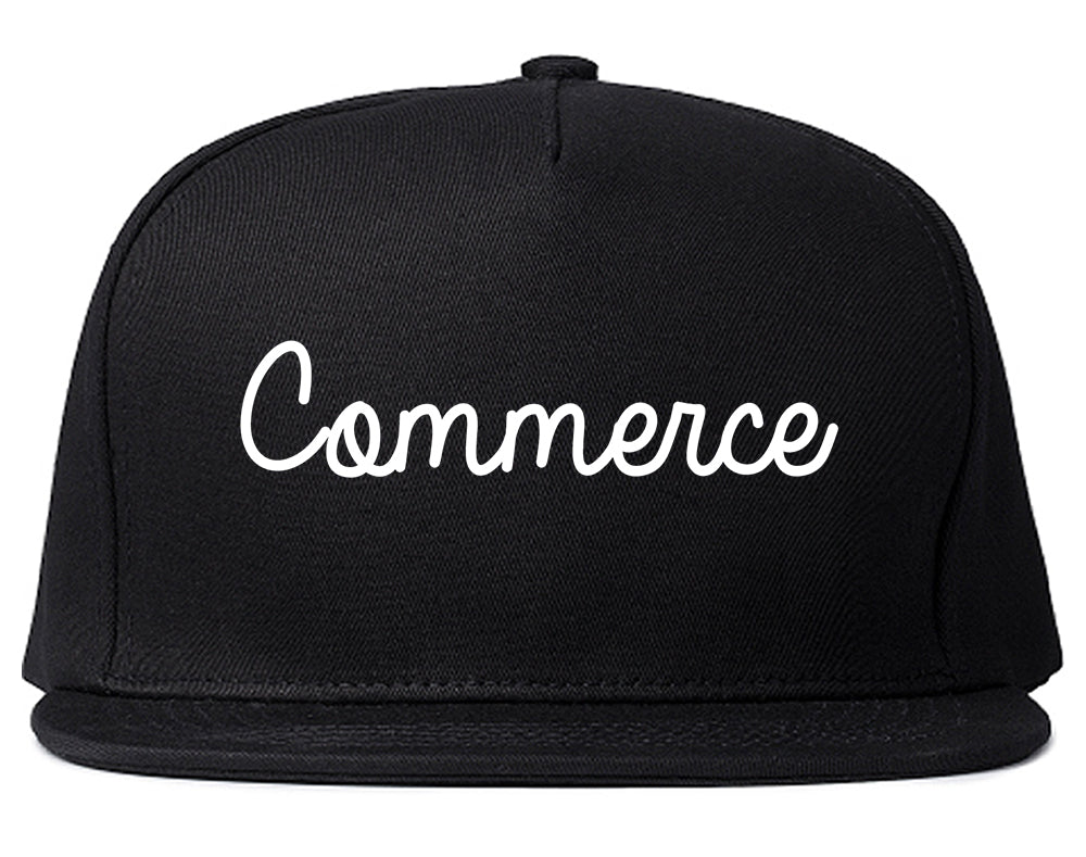 Commerce Texas TX Script Mens Snapback Hat Black
