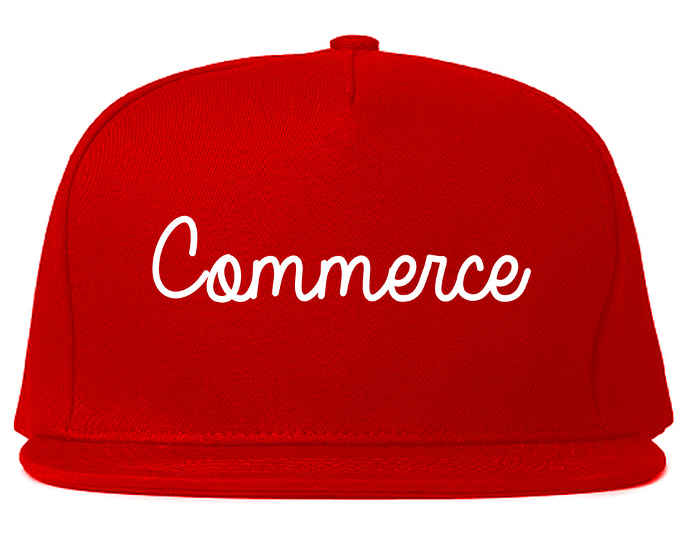 Commerce Texas TX Script Mens Snapback Hat Red