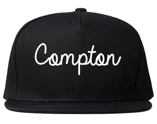 Compton California CA Script Mens Snapback Hat Black