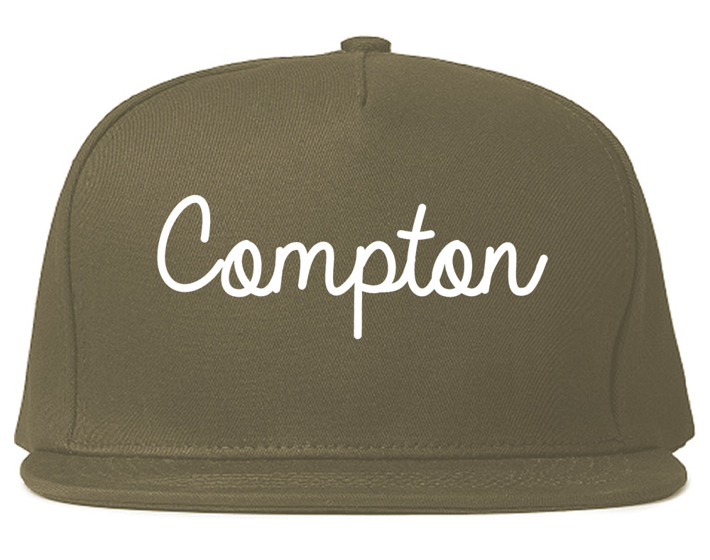 Compton California CA Script Mens Snapback Hat Grey