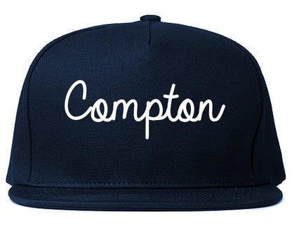 Compton California CA Script Mens Snapback Hat Navy Blue