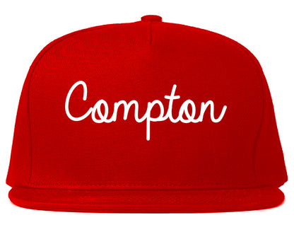 Compton California CA Script Mens Snapback Hat Red