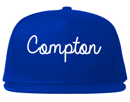 Compton California CA Script Mens Snapback Hat Royal Blue