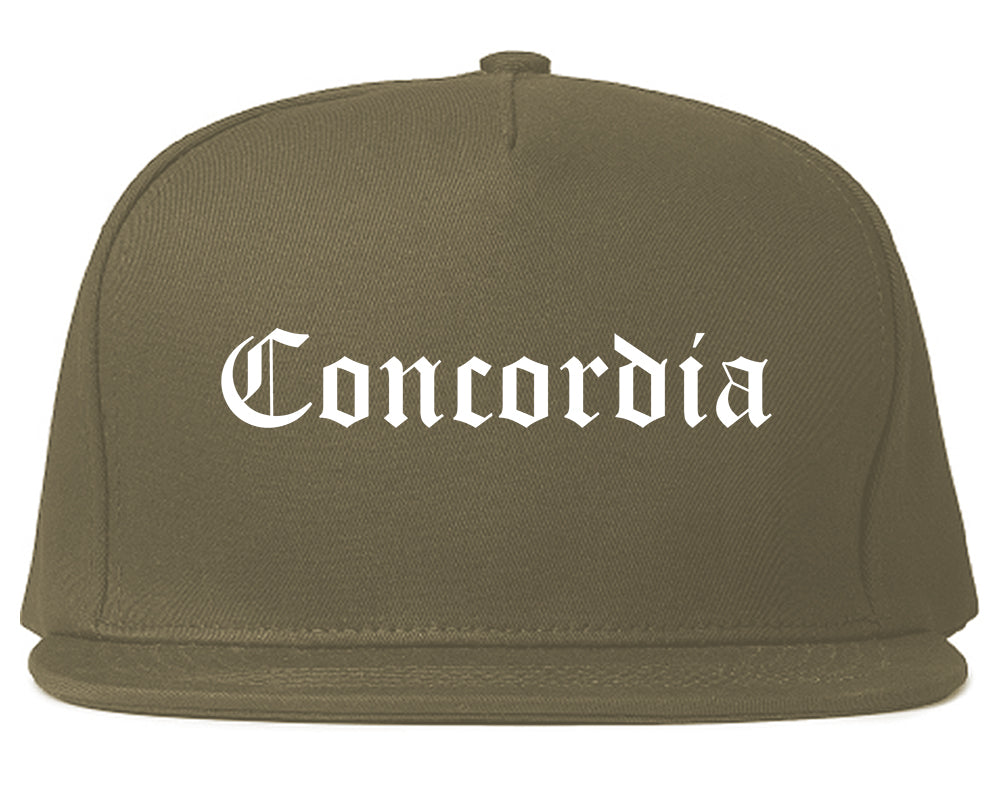 Concordia Kansas KS Old English Mens Snapback Hat Grey