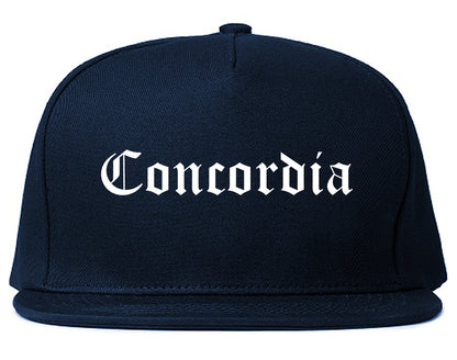 Concordia Kansas KS Old English Mens Snapback Hat Navy Blue