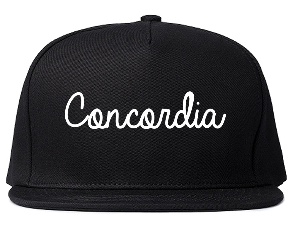 Concordia Kansas KS Script Mens Snapback Hat Black