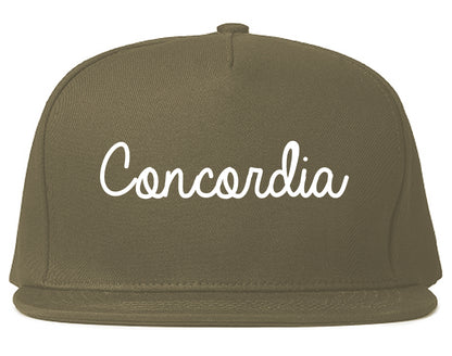 Concordia Kansas KS Script Mens Snapback Hat Grey