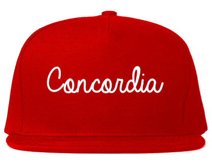 Concordia Kansas KS Script Mens Snapback Hat Red
