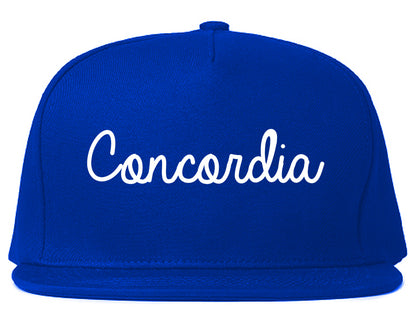 Concordia Kansas KS Script Mens Snapback Hat Royal Blue