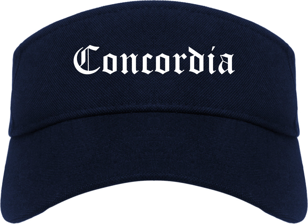Concordia Kansas KS Old English Mens Visor Cap Hat Navy Blue