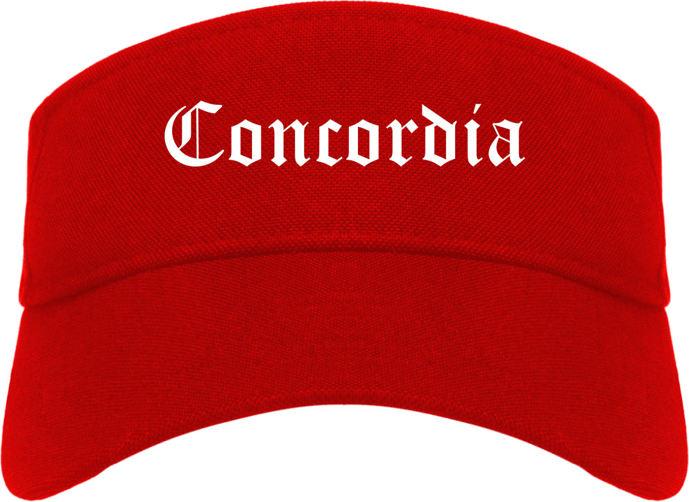 Concordia Kansas KS Old English Mens Visor Cap Hat Red