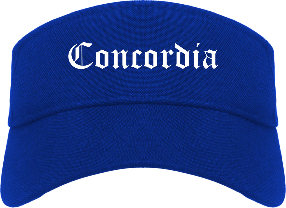 Concordia Kansas KS Old English Mens Visor Cap Hat Royal Blue