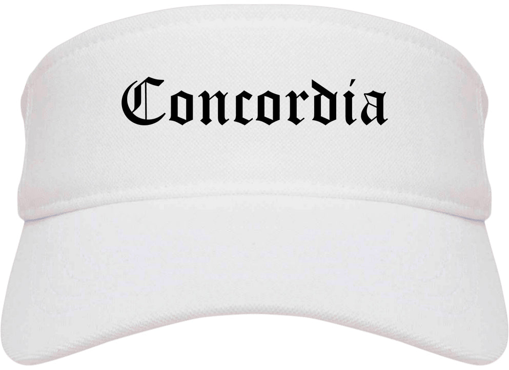 Concordia Kansas KS Old English Mens Visor Cap Hat White