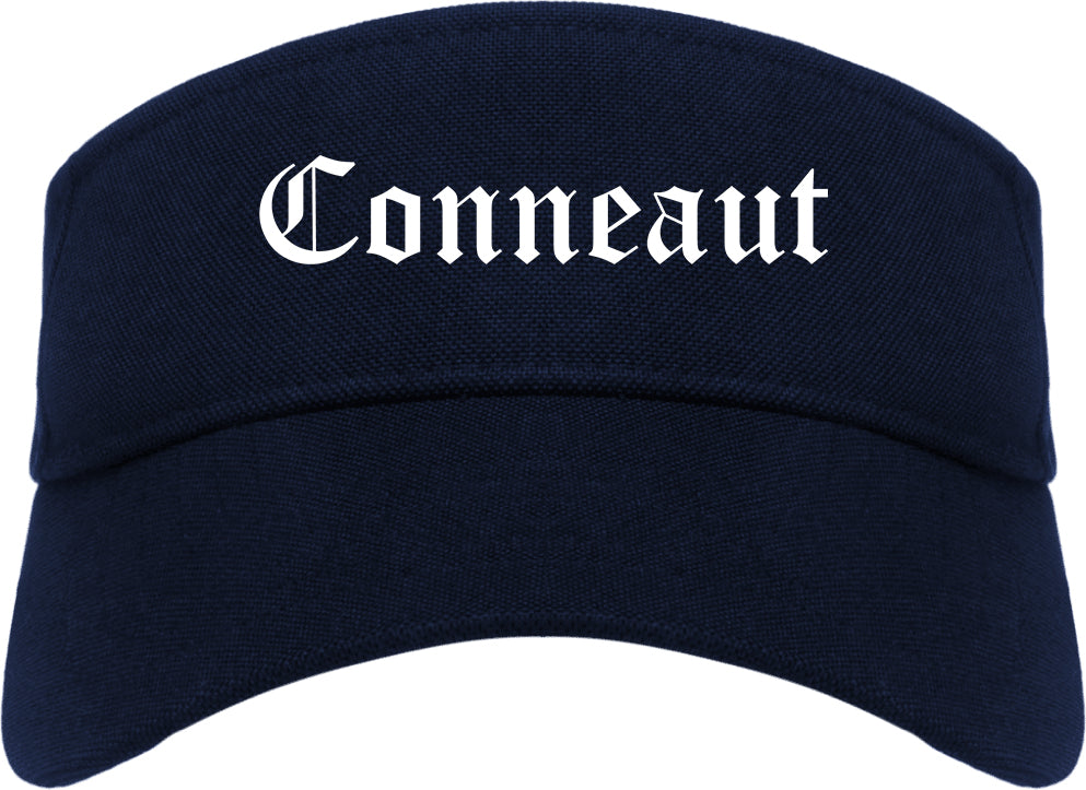 Conneaut Ohio OH Old English Mens Visor Cap Hat Navy Blue