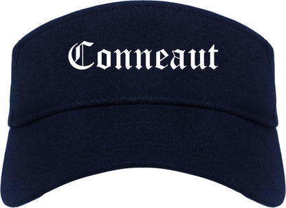 Conneaut Ohio OH Old English Mens Visor Cap Hat Navy Blue