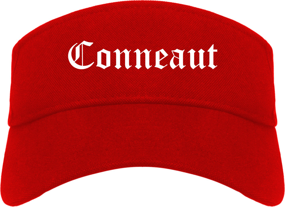 Conneaut Ohio OH Old English Mens Visor Cap Hat Red
