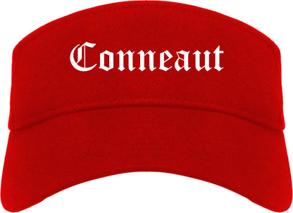 Conneaut Ohio OH Old English Mens Visor Cap Hat Red