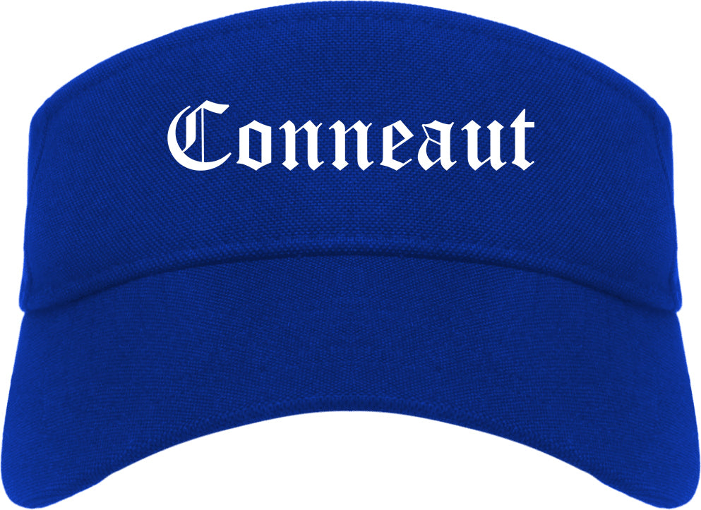 Conneaut Ohio OH Old English Mens Visor Cap Hat Royal Blue