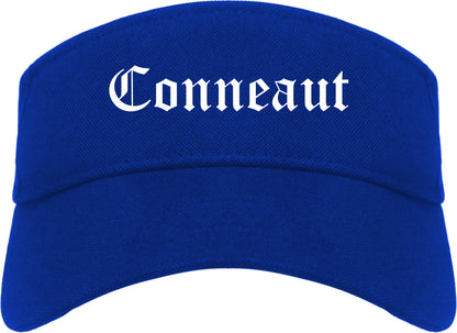 Conneaut Ohio OH Old English Mens Visor Cap Hat Royal Blue