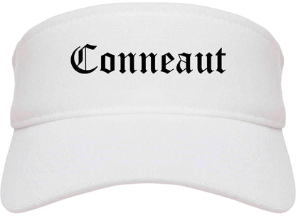 Conneaut Ohio OH Old English Mens Visor Cap Hat White