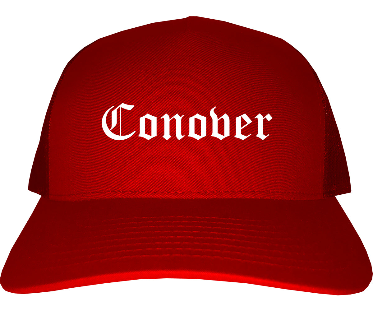 Conover North Carolina NC Old English Mens Trucker Hat Cap Red