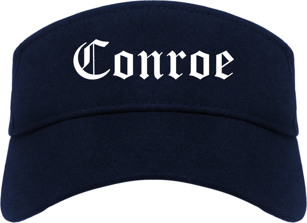 Conroe Texas TX Old English Mens Visor Cap Hat Navy Blue