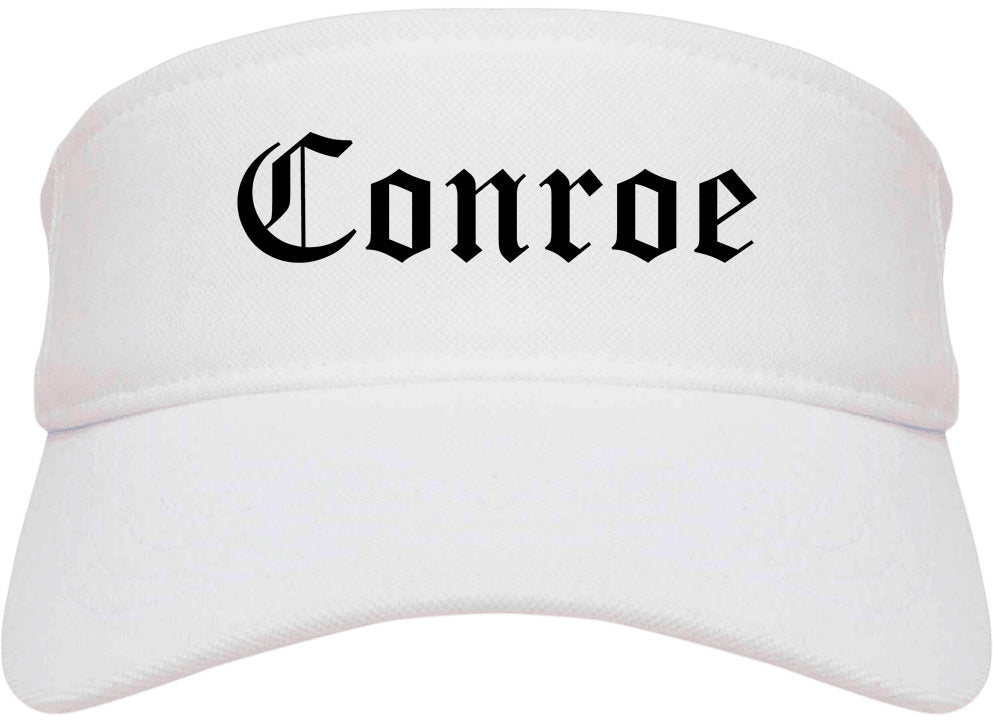 Conroe Texas TX Old English Mens Visor Cap Hat White