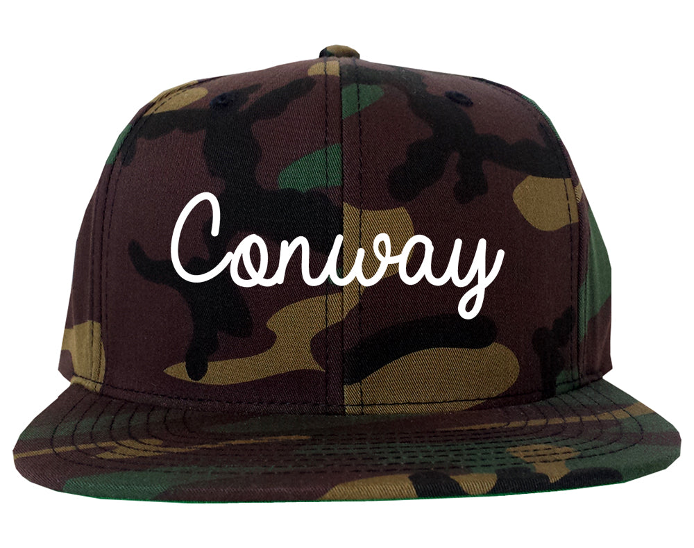 Conway Arkansas AR Script Mens Snapback Hat Army Camo