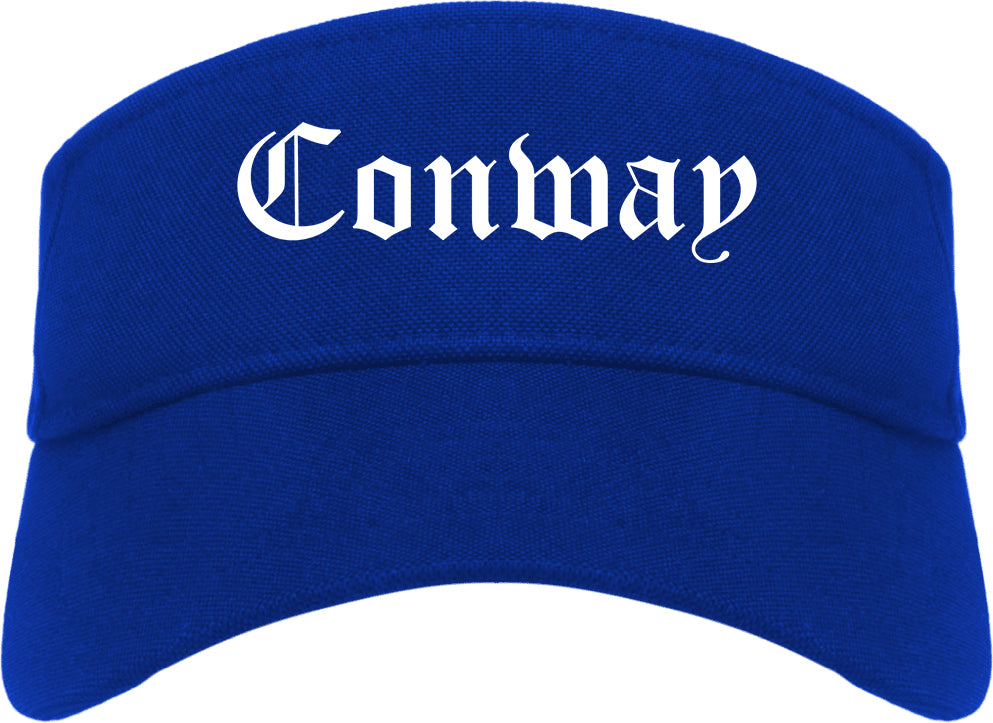 Conway Arkansas AR Old English Mens Visor Cap Hat Royal Blue