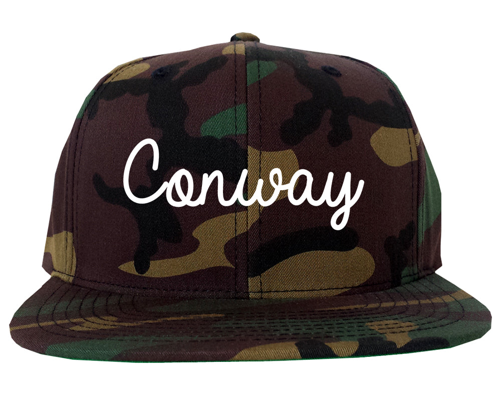 Conway South Carolina SC Script Mens Snapback Hat Army Camo