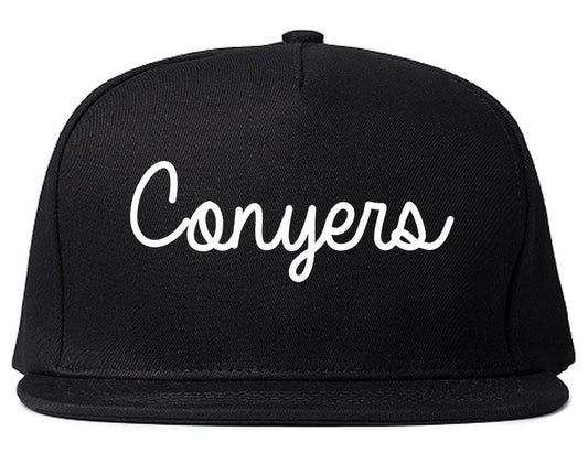 Conyers Georgia GA Script Mens Snapback Hat Black