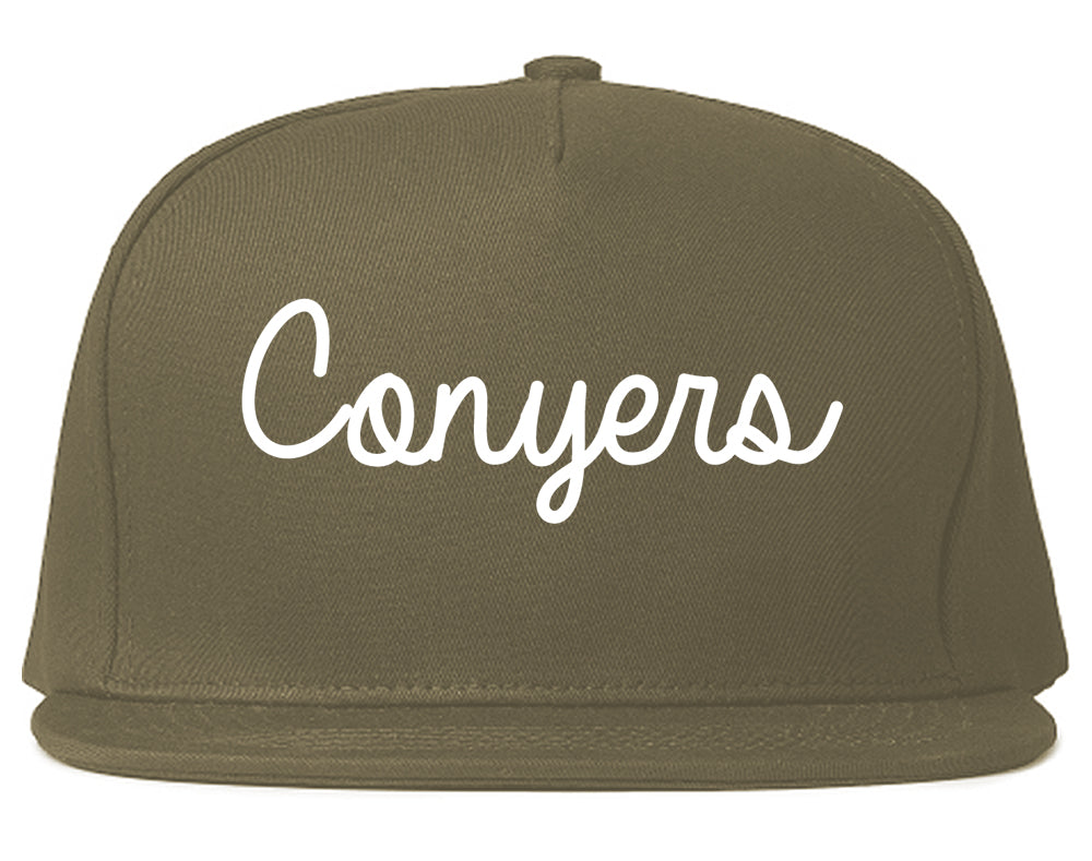 Conyers Georgia GA Script Mens Snapback Hat Grey