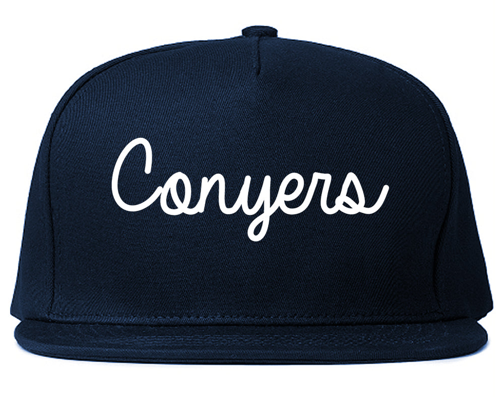 Conyers Georgia GA Script Mens Snapback Hat Navy Blue